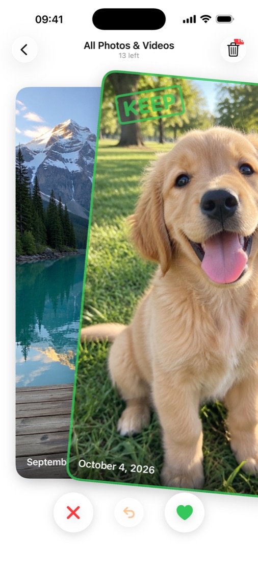 Swiping a photo of a puppy to keep it